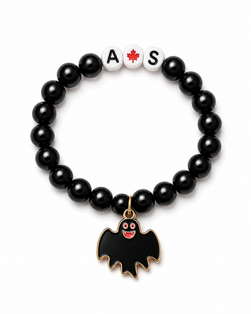 Black Beaded Bat Charm Bracelet – Personalized Letter & Star Bead