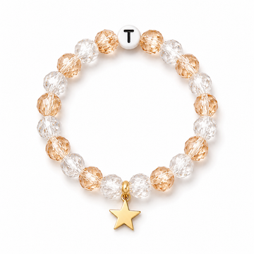 White & Gold Crystal Beaded Bracelet – Personalized Letter & Star Charm