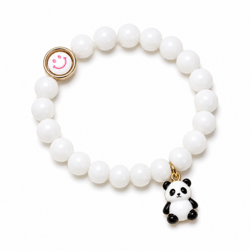 White Beaded Panda Bracelet – Cute Smiley Charm Jewelry