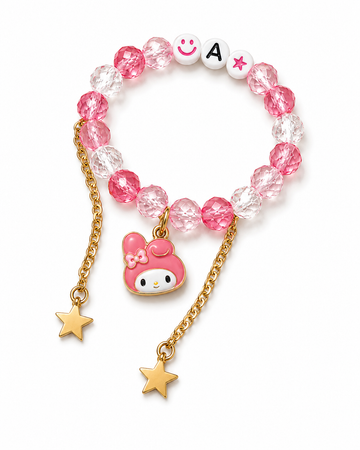 Pink Beaded Bunny Charm Bracelet – Personalized A Letter & Star Jewelry