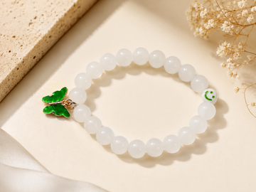 White Beaded Green Butterfly Charm Bracelet – Smiley Accent Jewelry