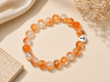 Orange & Clear Glitter Beaded Bracelet – Personalized T Letter Jewelry