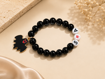 Black Beaded Bat Charm Bracelet – Personalized A & S Star Design