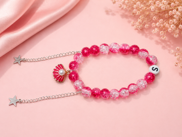 Sitara Luxe Pink Glitter Bead & Flower Charm Bracelet