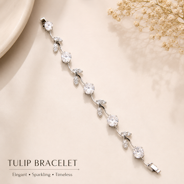 Elegant Tulip Crystal Bracelet – Silver