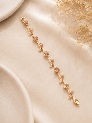 Elegant Rose Gold Tulip Leaf Bracelet – Crystal Stone