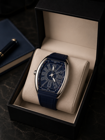 Luxury Navy Blue Men’s Watch – Premium Tonneau-Style Case with Silicone Strap