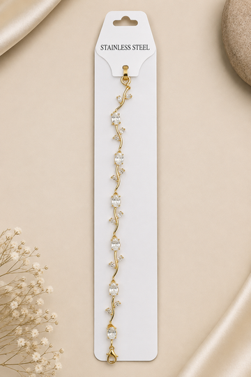 Golden Crystal Vine Bracelet – Elegant Stainless Steel Jewelry