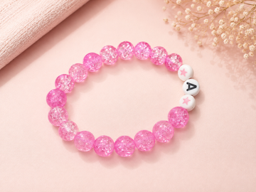 Pink Glitter Beaded Bracelet – Personalized A & Star Design