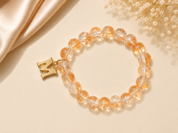 Peach Crystal Beaded Bracelet with Gold Star Charm