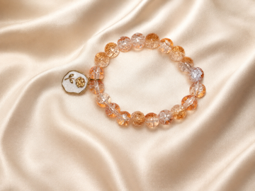 Elegant Amber Crystal Beaded Bracelet with Floral Charm