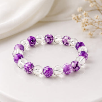 Purple & Clear Beaded Bracelet | Elegant Crystal-Style Bracelet